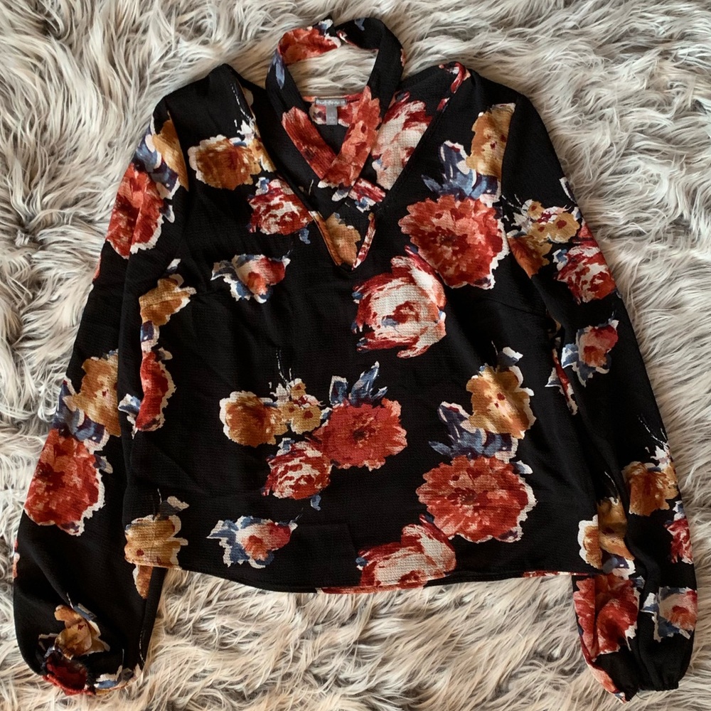 Black Floral Blouse NWOT